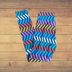 LuLaRoe Blue Colorful Geometric Chevron Stripe Pattern Leggings Pants Women's